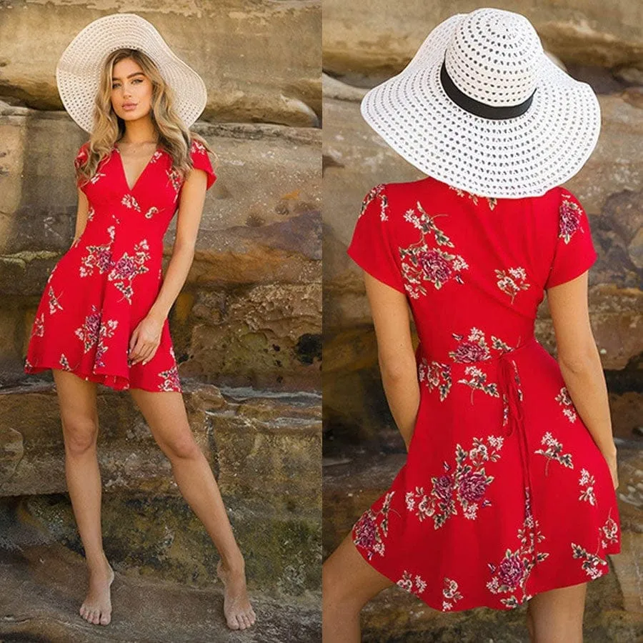 2022 Spring And Summer Chiffon Printed V Neck Casual Dress