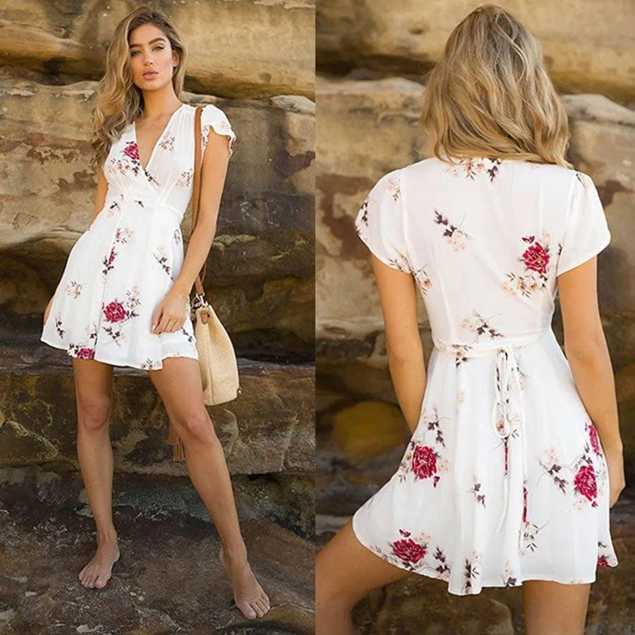 2022 Spring And Summer Chiffon Printed V Neck Casual Dress
