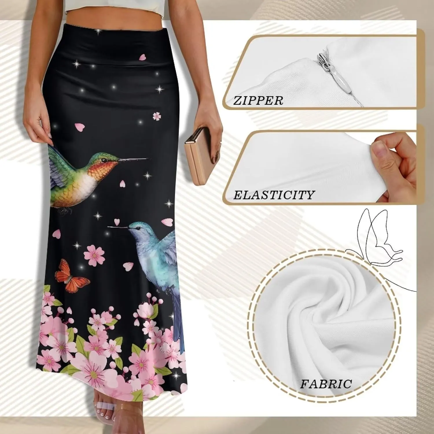 2024 Womens High Waist Maxi Long Skirts Sexy for Ladies Spring Summer Casual Formal Work Skirt Plus Size S-2XL