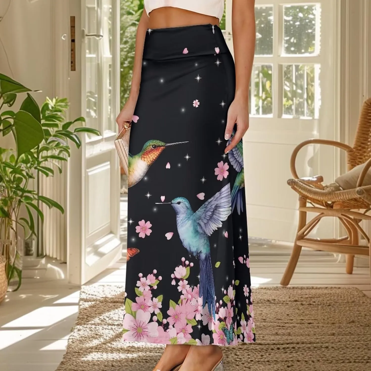 2024 Womens High Waist Maxi Long Skirts Sexy for Ladies Spring Summer Casual Formal Work Skirt Plus Size S-2XL
