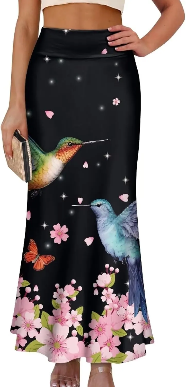 2024 Womens High Waist Maxi Long Skirts Sexy for Ladies Spring Summer Casual Formal Work Skirt Plus Size S-2XL