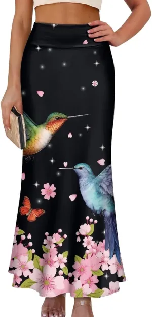 2024 Womens High Waist Maxi Long Skirts Sexy for Ladies Spring Summer Casual Formal Work Skirt Plus Size S-2XL