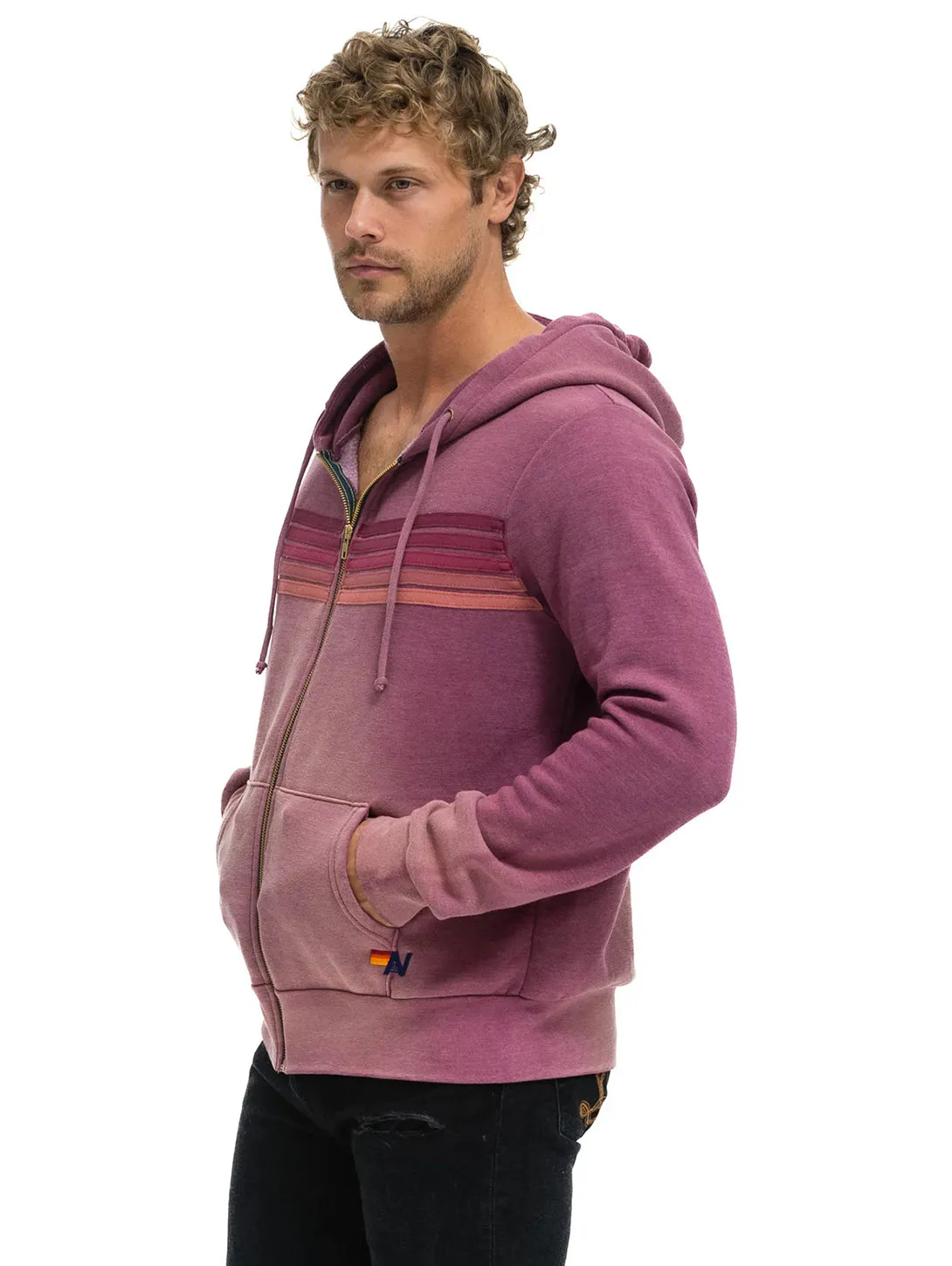5 Stripe Zip Hoodie - Faded Berry