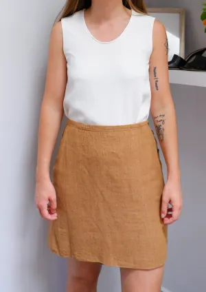90s Warm Brown Linen-Blend Mini Skirt - 4/6
