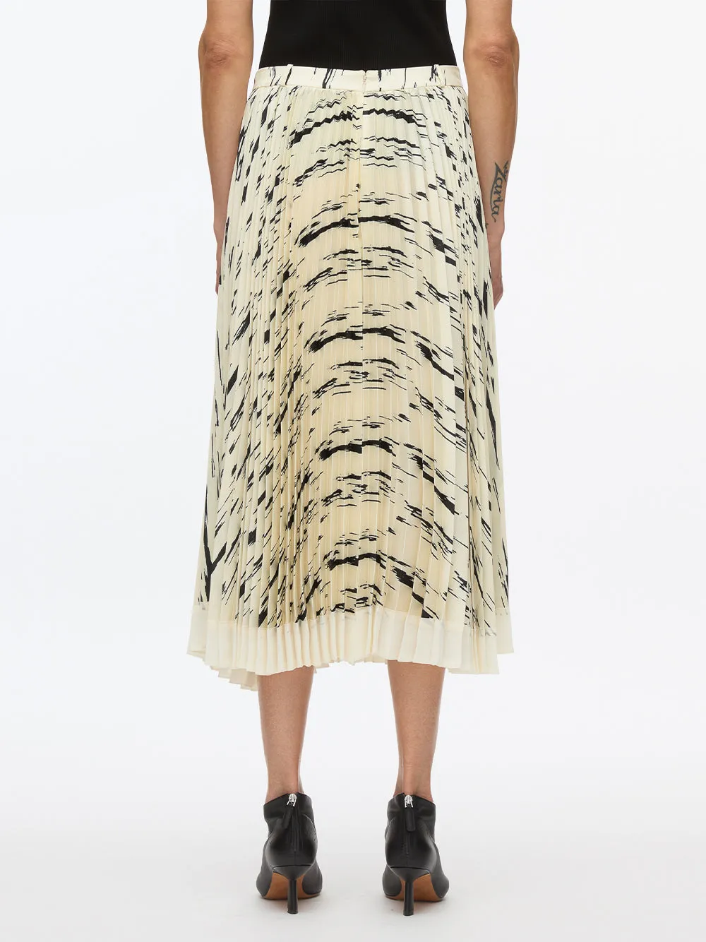 Abstract Wood Grain Pleated Skirt (Ivory Multi)