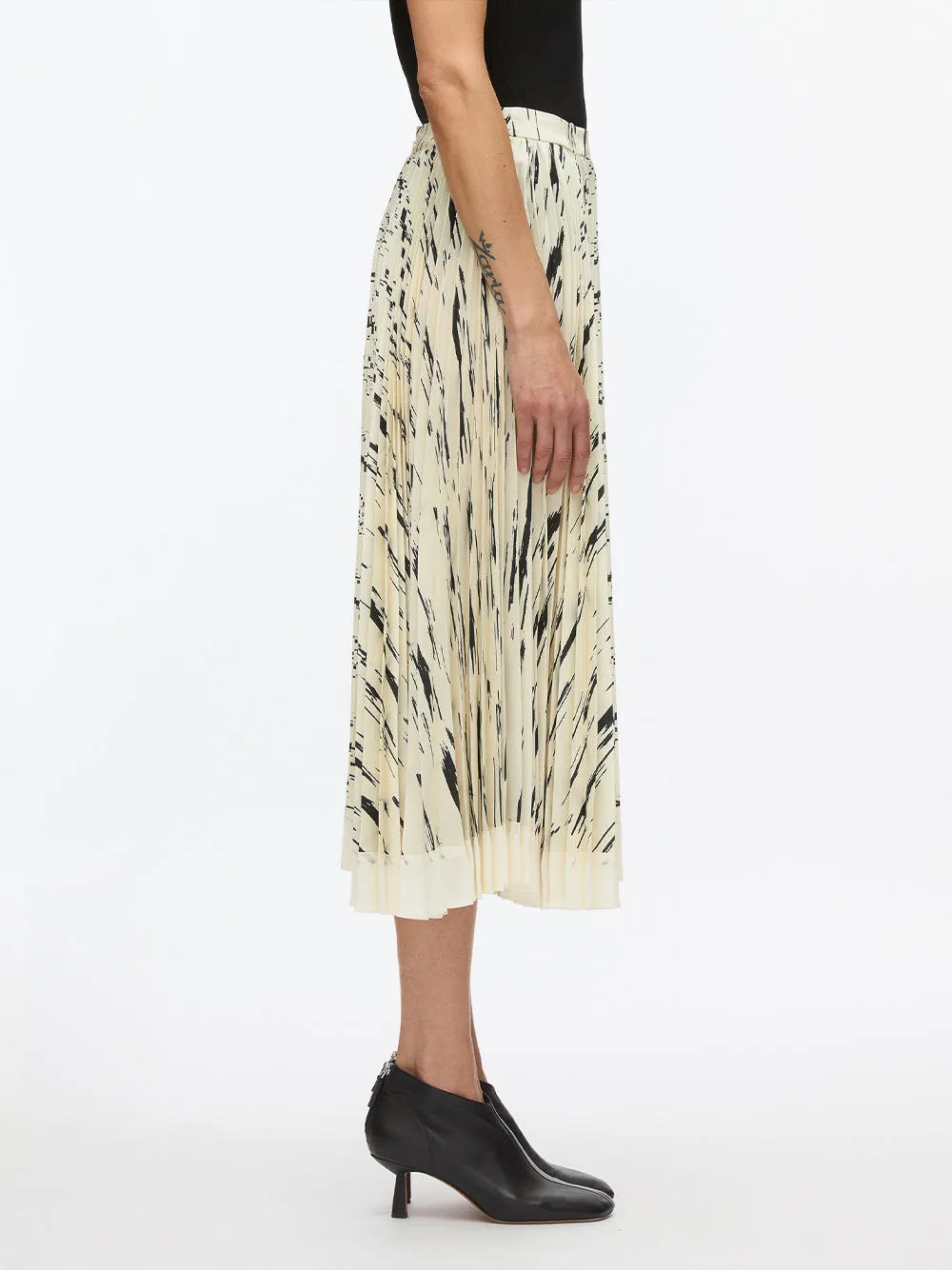 Abstract Wood Grain Pleated Skirt (Ivory Multi)