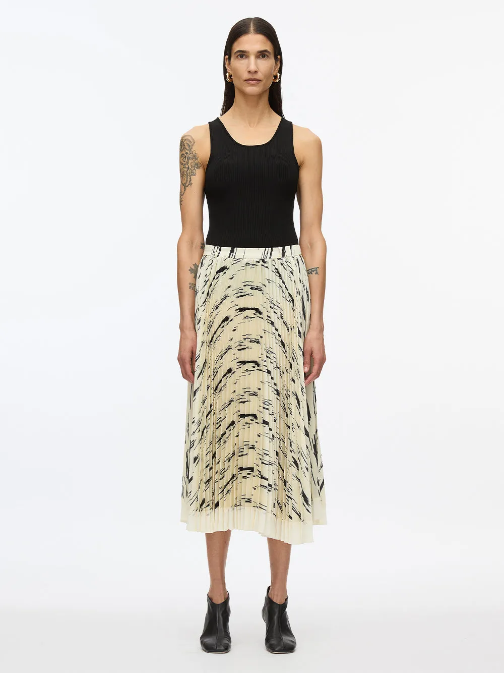 Abstract Wood Grain Pleated Skirt (Ivory Multi)