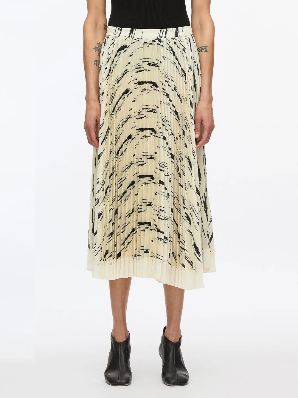 Abstract Wood Grain Pleated Skirt (Ivory Multi)