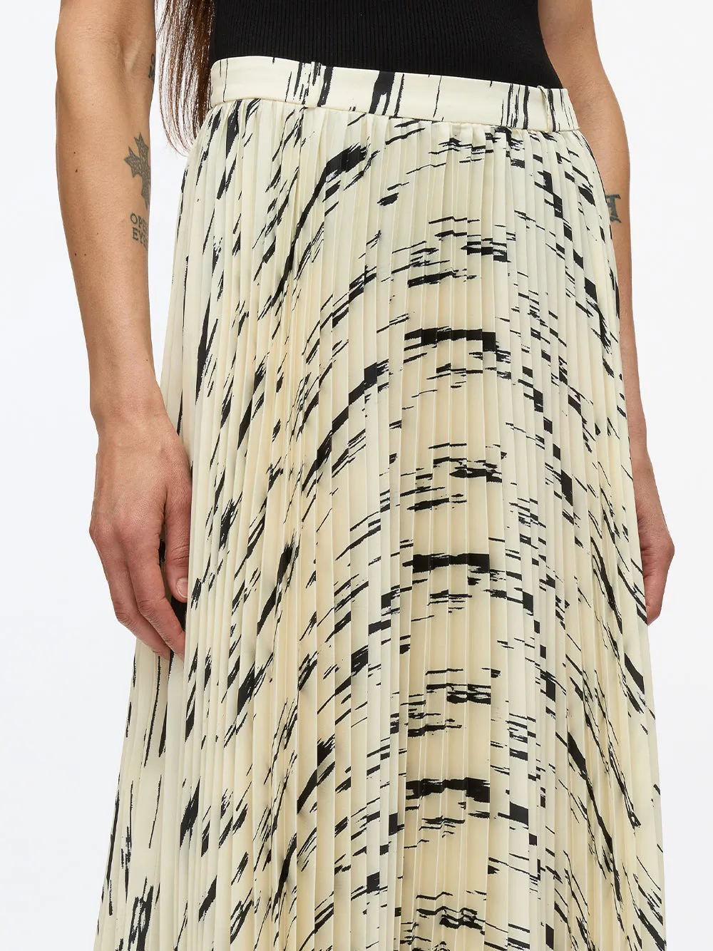 Abstract Wood Grain Pleated Skirt (Ivory Multi)