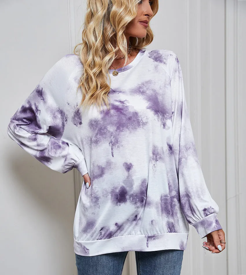 All-Match Long-Sleeved Round Neck Casual Loose Tie-Dye Sweatshirt Wholesale Women Top
