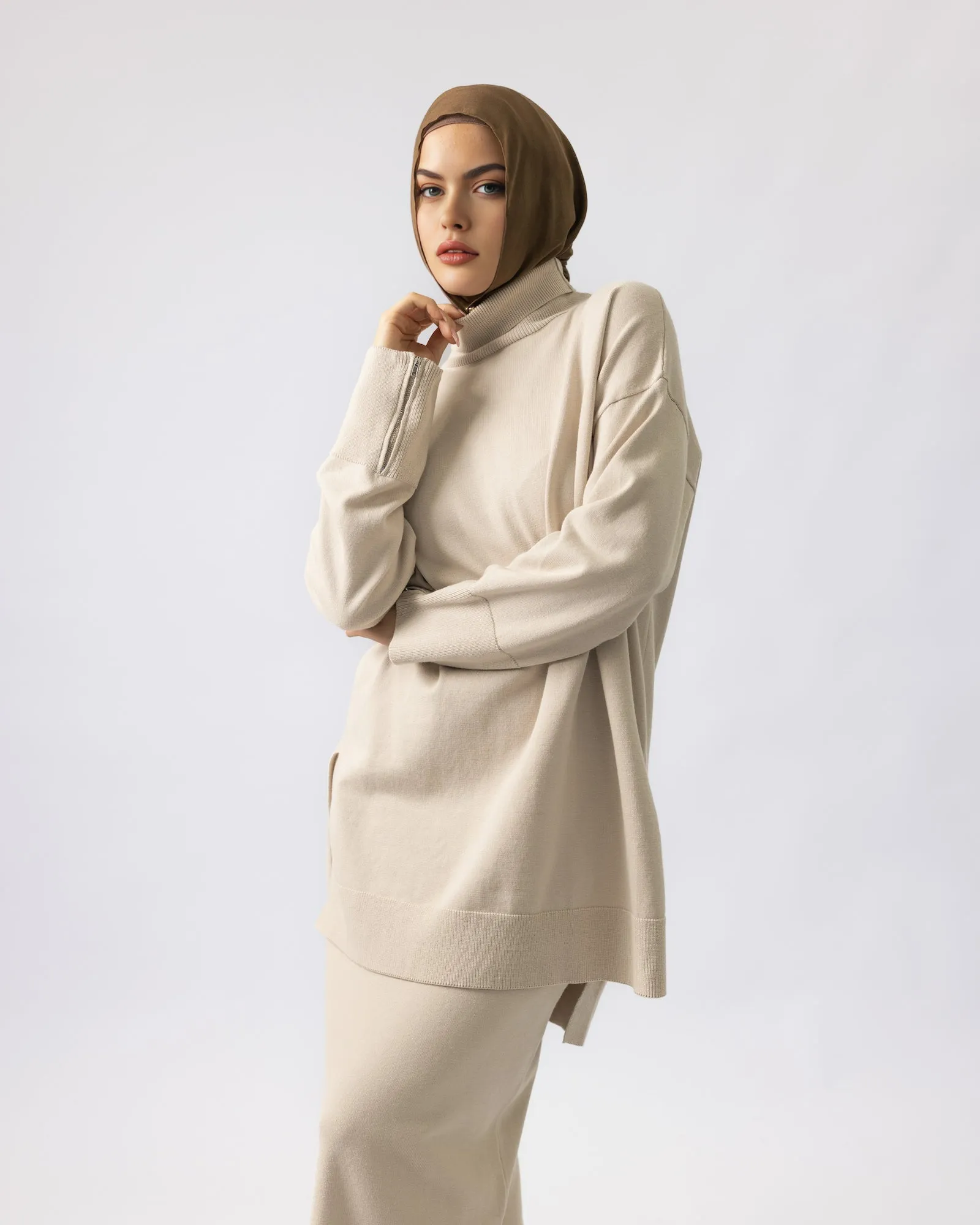 'Aria' Knit Skirt - Light Beige