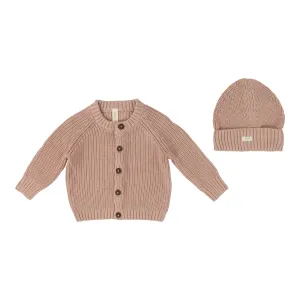 Baby Girl Cardigan   Beanie | Chunky Knit | Peach | Lil Legs | SS25