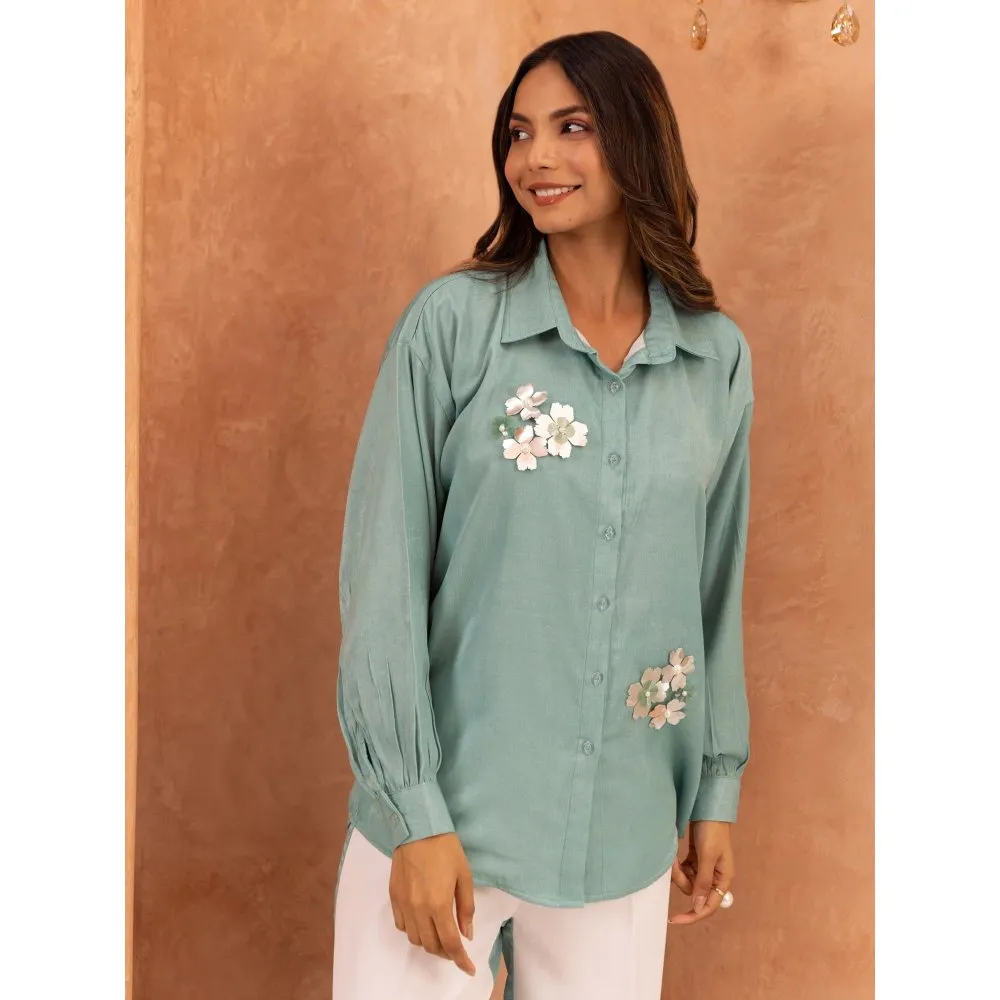 B'Infinite Blue Ivory Embellished Shirt