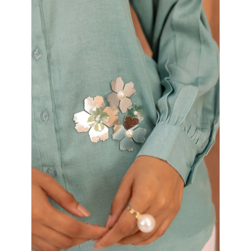 B'Infinite Blue Ivory Embellished Shirt