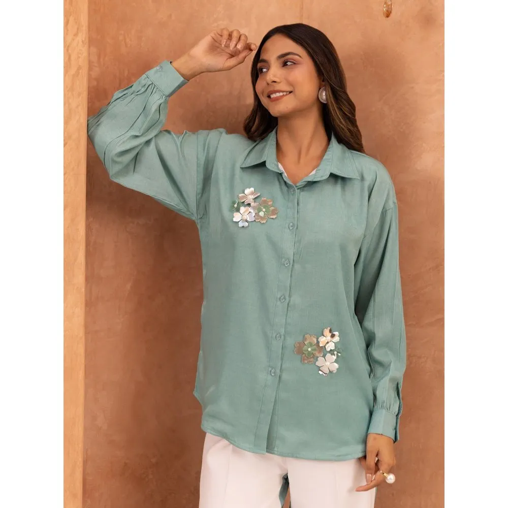 B'Infinite Blue Ivory Embellished Shirt