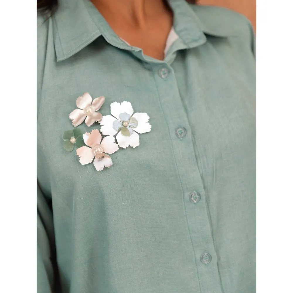 B'Infinite Blue Ivory Embellished Shirt