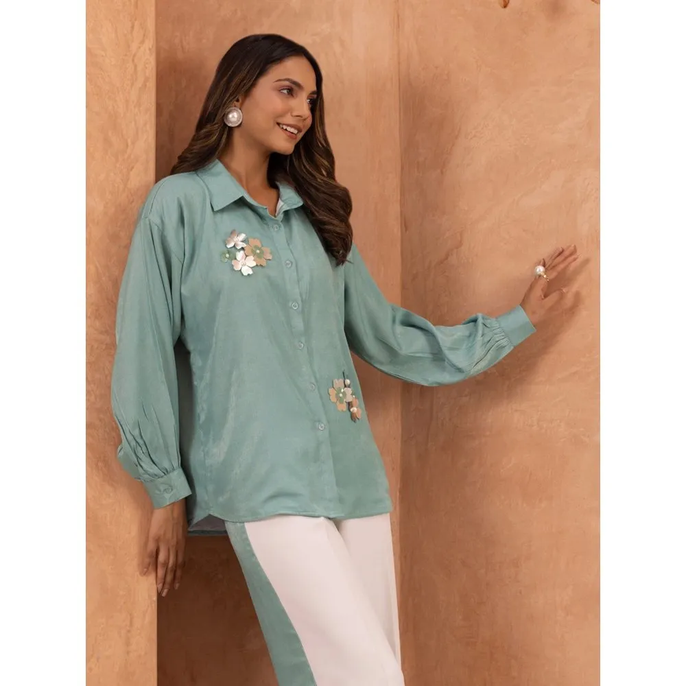 B'Infinite Blue Ivory Embellished Shirt