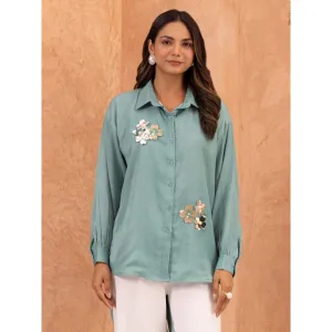 B'Infinite Blue Ivory Embellished Shirt