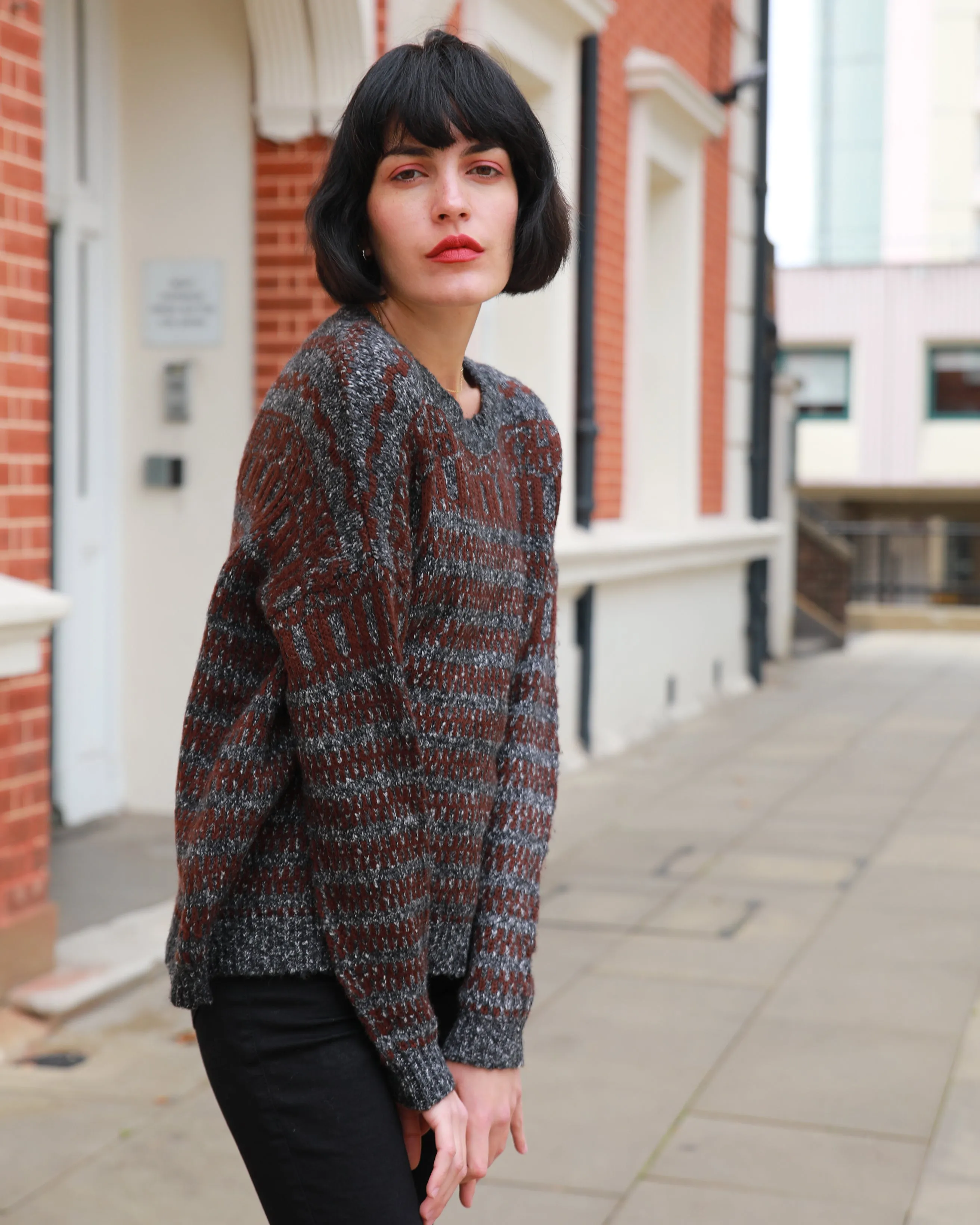 Black grey Stripe knitted Thick Warm Jumper