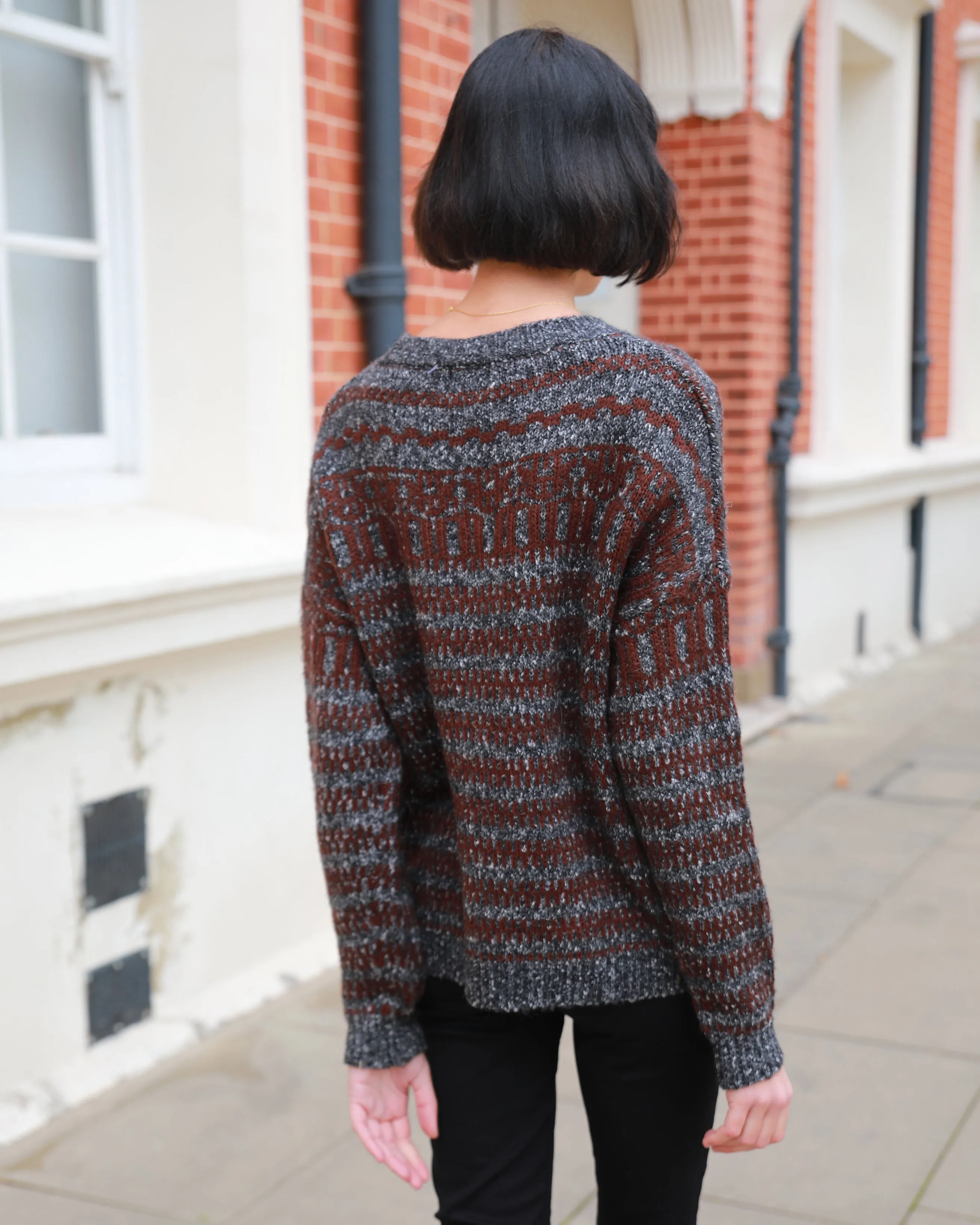 Black grey Stripe knitted Thick Warm Jumper