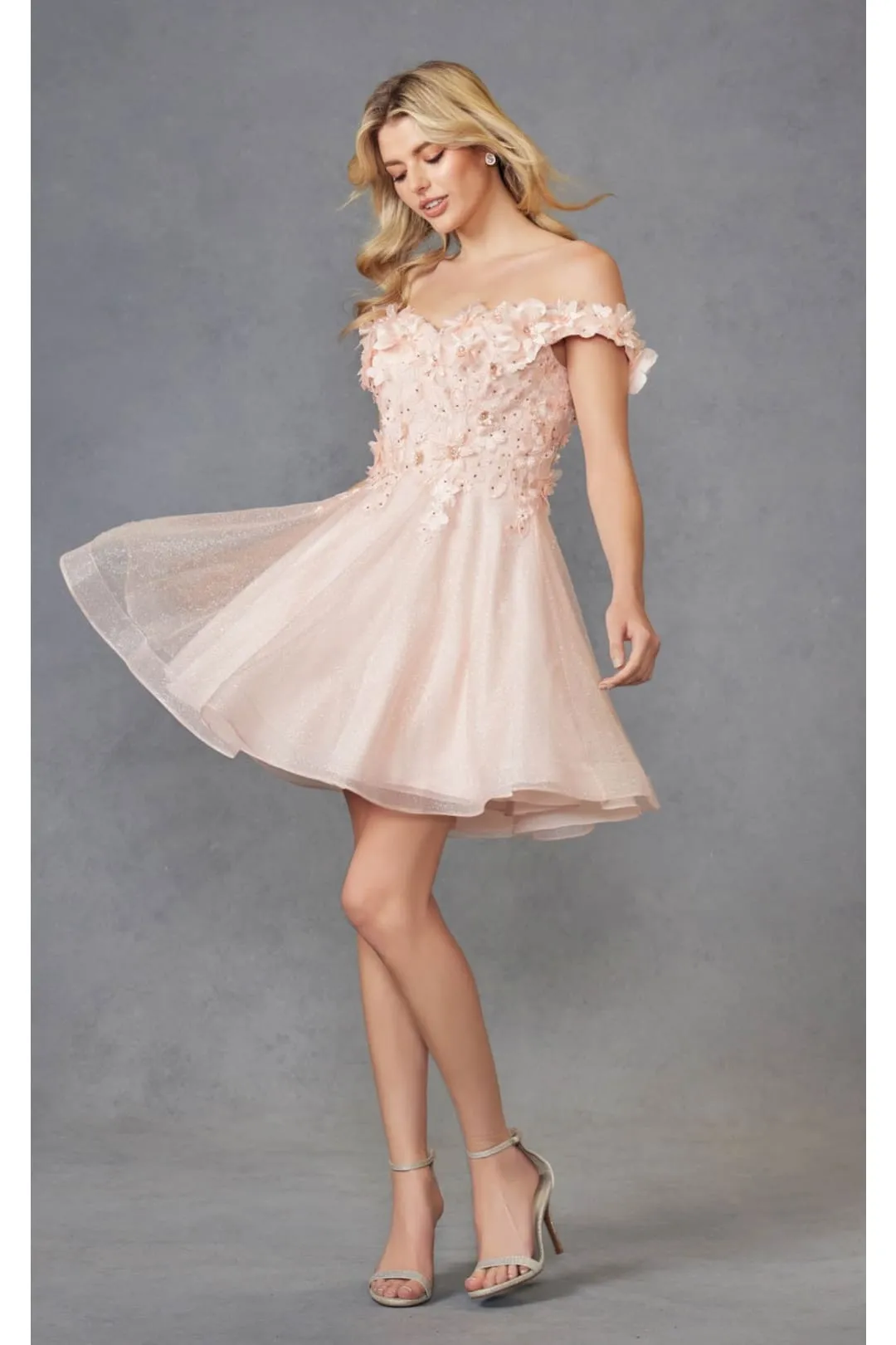Blush Bridesmaid Dresses-Inexpensive 3D Floral Short Juliet 861