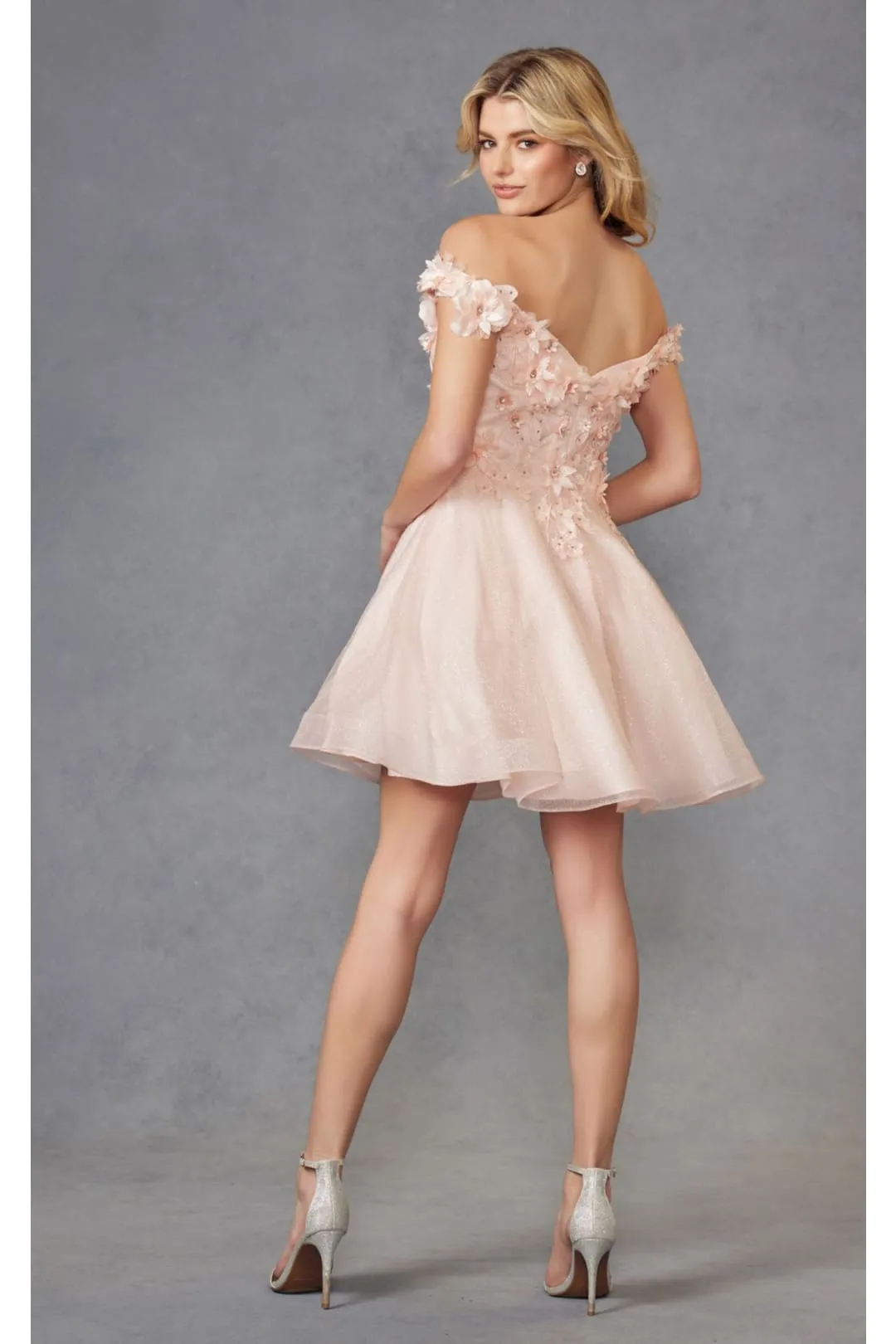 Blush Bridesmaid Dresses-Inexpensive 3D Floral Short Juliet 861