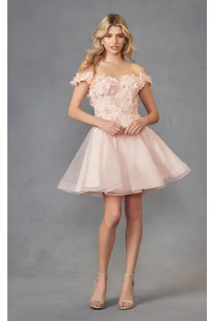 Blush Bridesmaid Dresses-Inexpensive 3D Floral Short Juliet 861