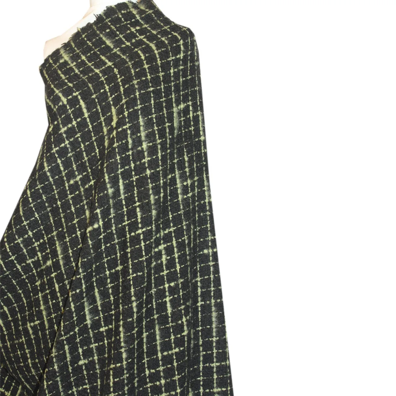 Checkered Wool Tweed Coating - Black/Green