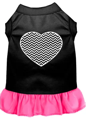 Chevron Heart Screen Print Dress Black With Bright Pink Xs