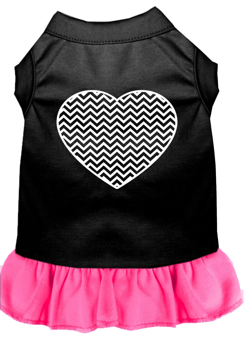 Chevron Heart Screen Print Dress Black With Bright Pink Xs