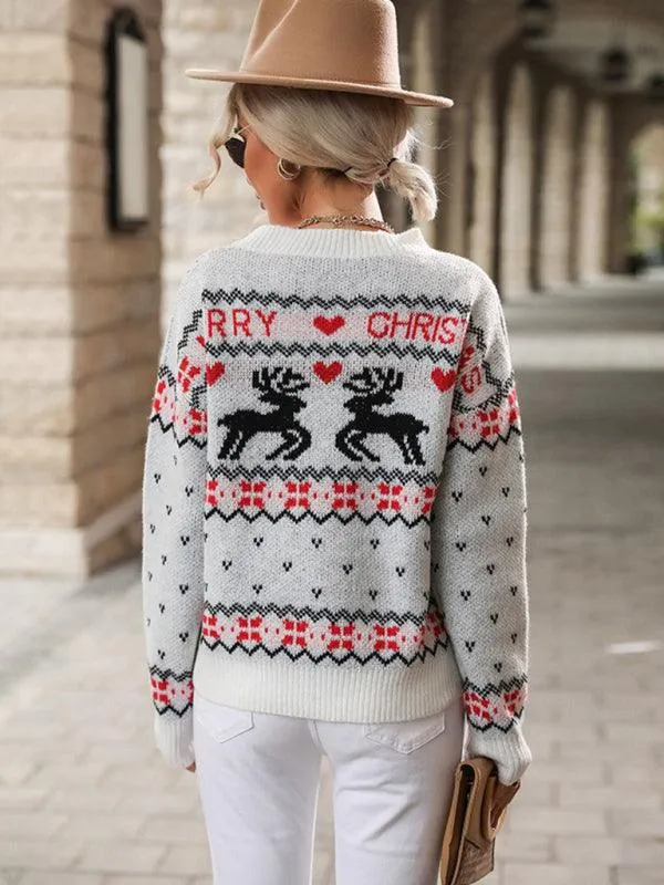 Cozy Festive Knit Jumper with Christmas Snowflake and Tree Design