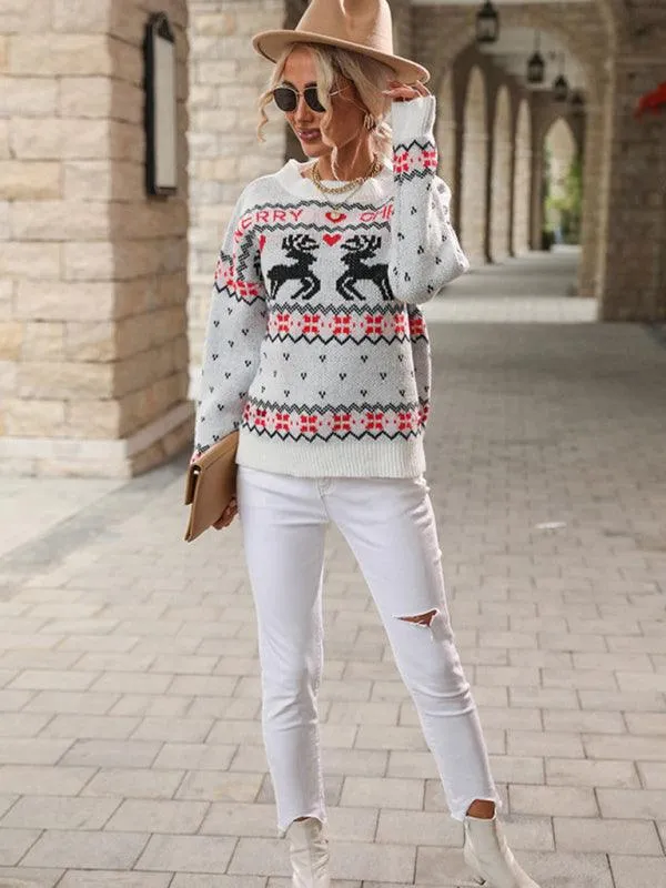 Cozy Festive Knit Jumper with Christmas Snowflake and Tree Design