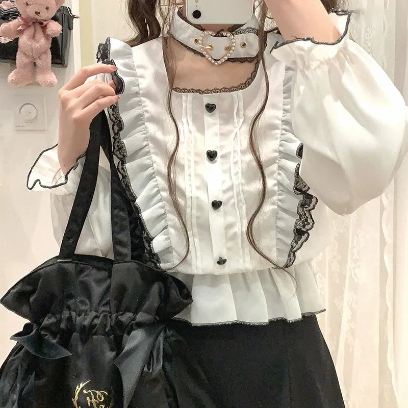 Cute Jirai Japanese Style Blouse Elegant Long Sleeve Sweet Top