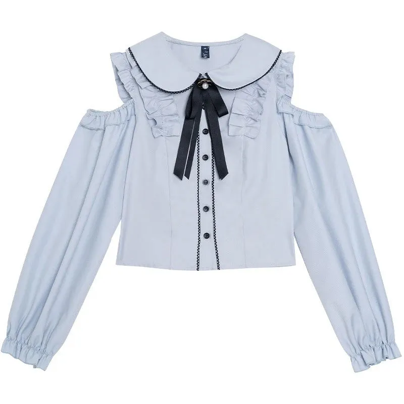 Cute Jirai Japanese Style Blouse Elegant Long Sleeve Sweet Top