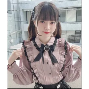 Cute Jirai Japanese Style Blouse Elegant Long Sleeve Sweet Top