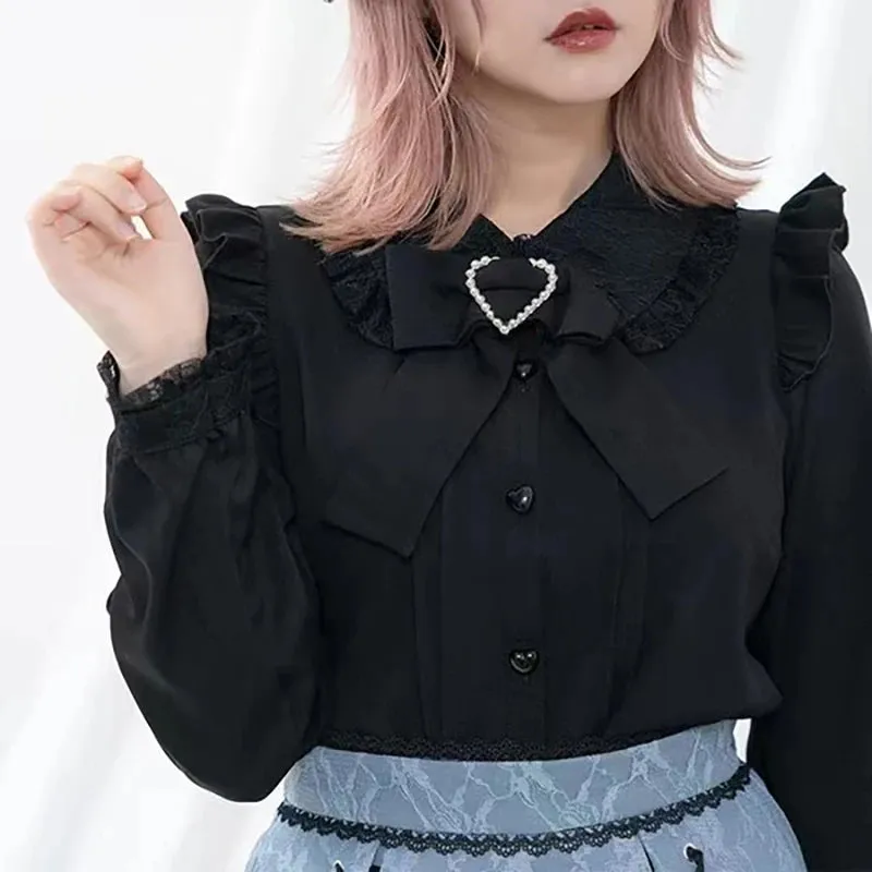 Cute Jirai Japanese Style Blouse Elegant Long Sleeve Sweet Top