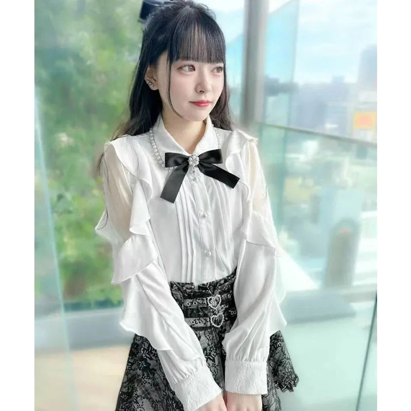 Cute Jirai Japanese Style Blouse Elegant Long Sleeve Sweet Top