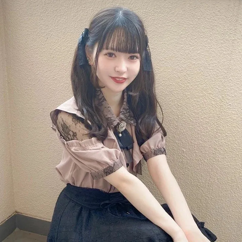 Cute Jirai Japanese Style Blouse Elegant Long Sleeve Sweet Top