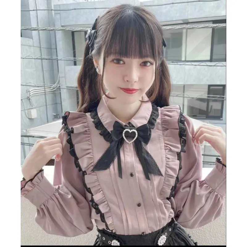 Cute Jirai Japanese Style Blouse Elegant Long Sleeve Sweet Top