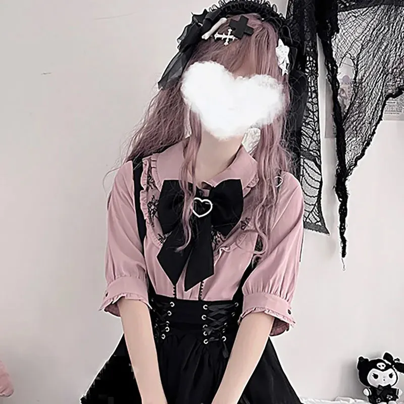 Cute Jirai Japanese Style Blouse Elegant Long Sleeve Sweet Top