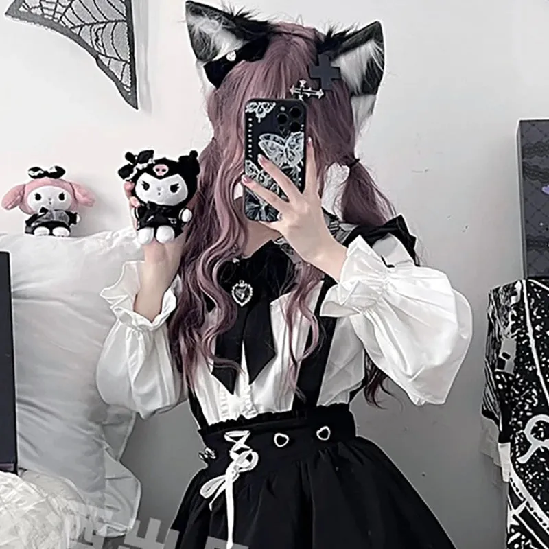 Cute Jirai Japanese Style Blouse Elegant Long Sleeve Sweet Top