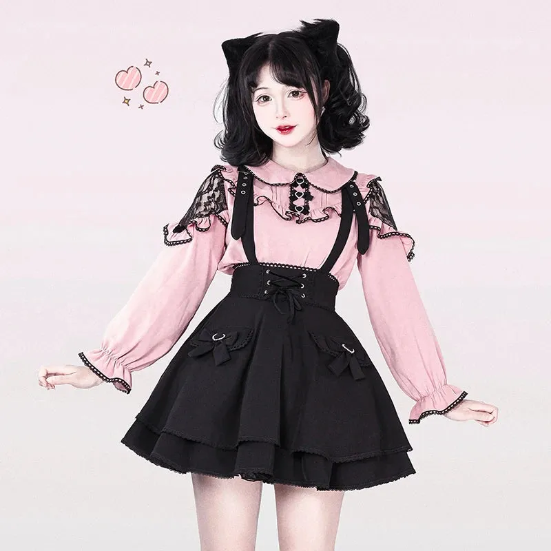 Cute Jirai Japanese Style Blouse Elegant Long Sleeve Sweet Top