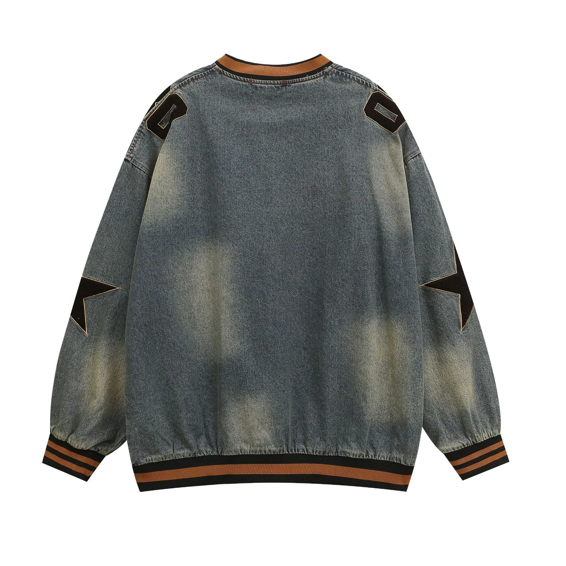 Denim Varsity Sweatshirt Retro Style