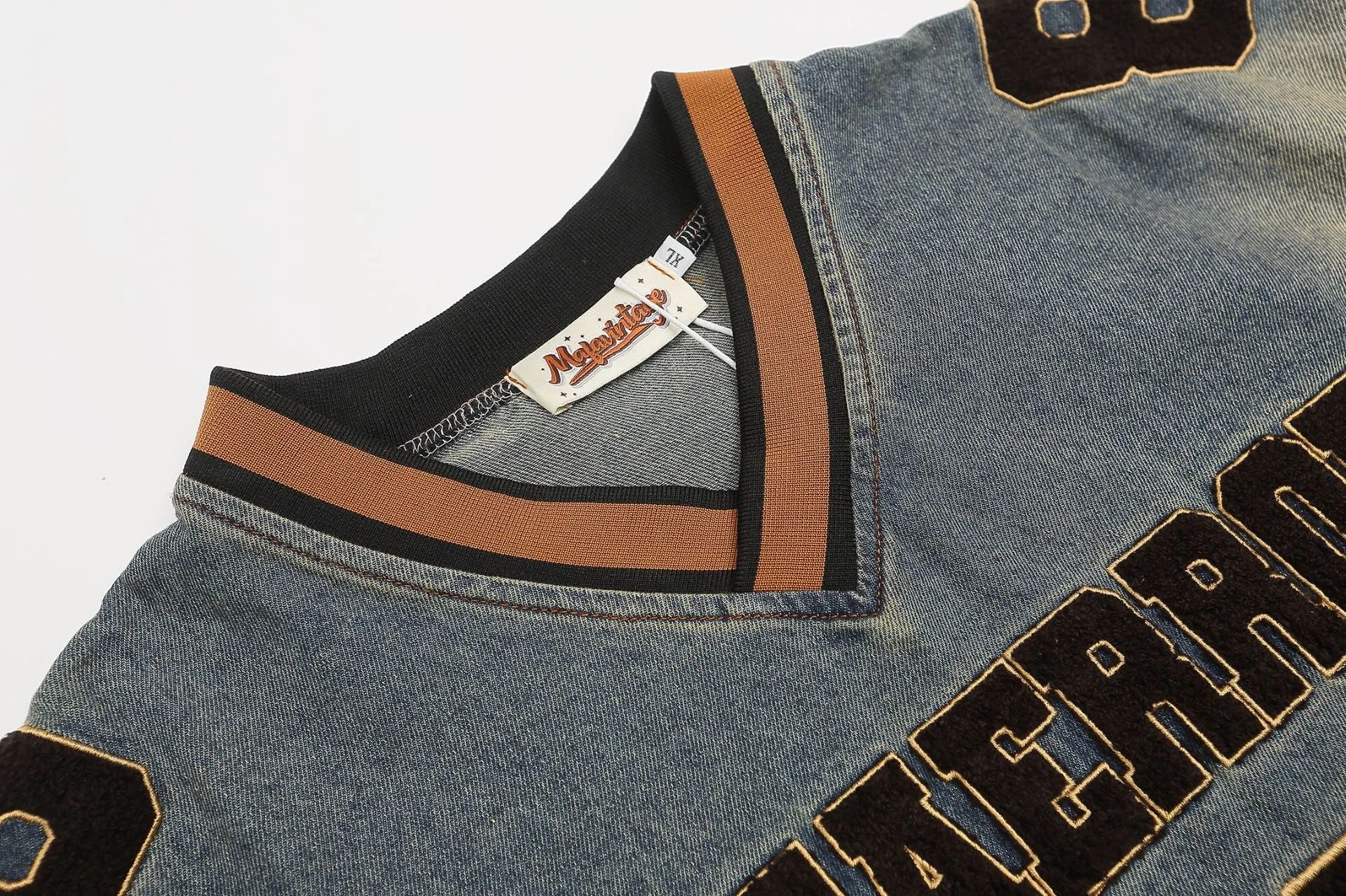 Denim Varsity Sweatshirt Retro Style