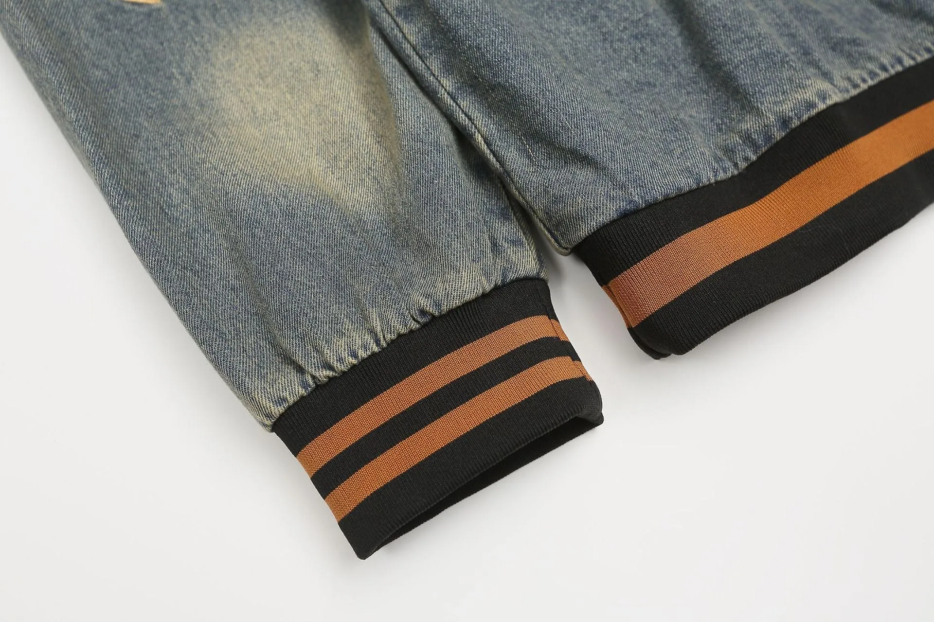 Denim Varsity Sweatshirt Retro Style
