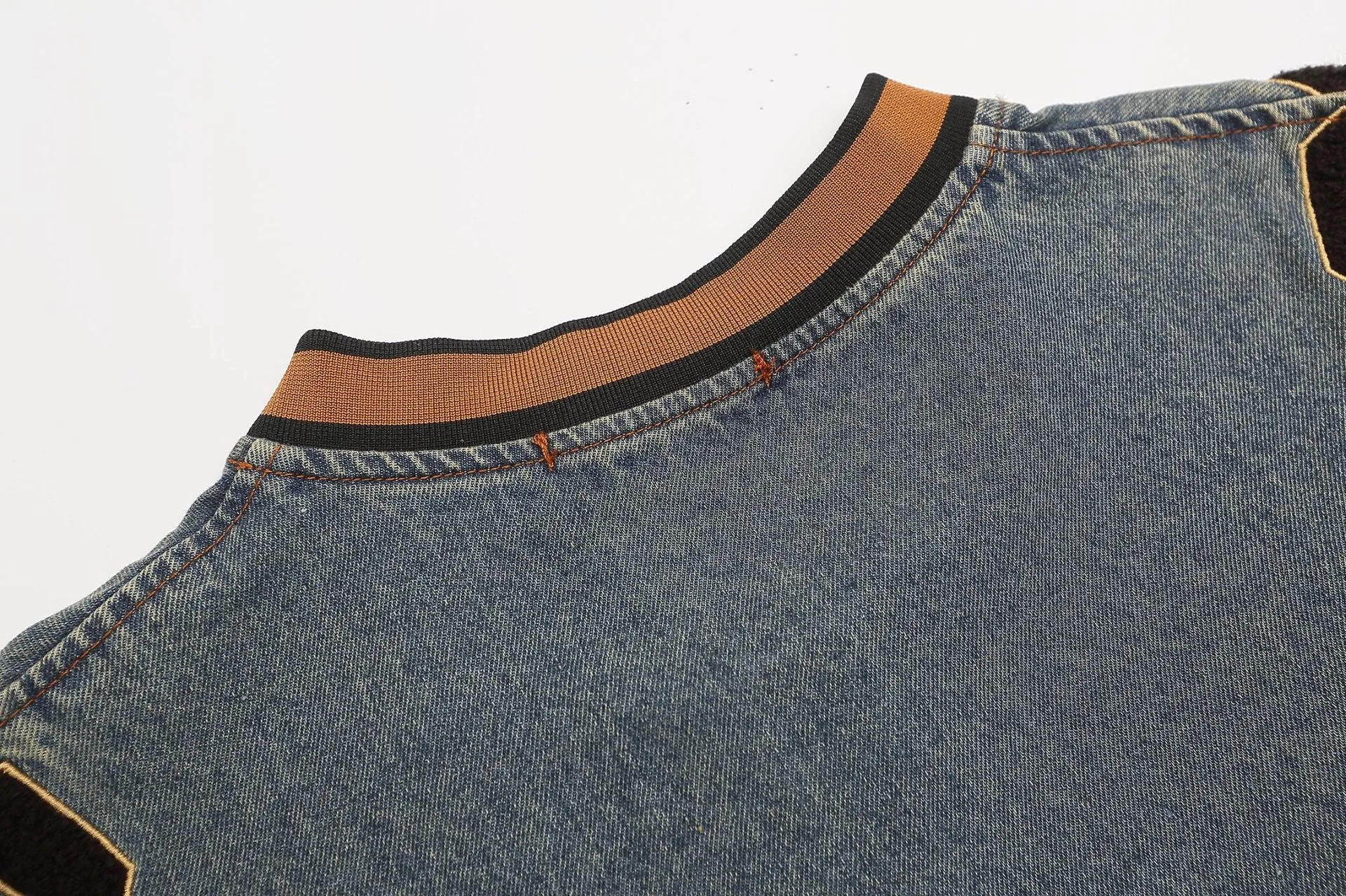 Denim Varsity Sweatshirt Retro Style