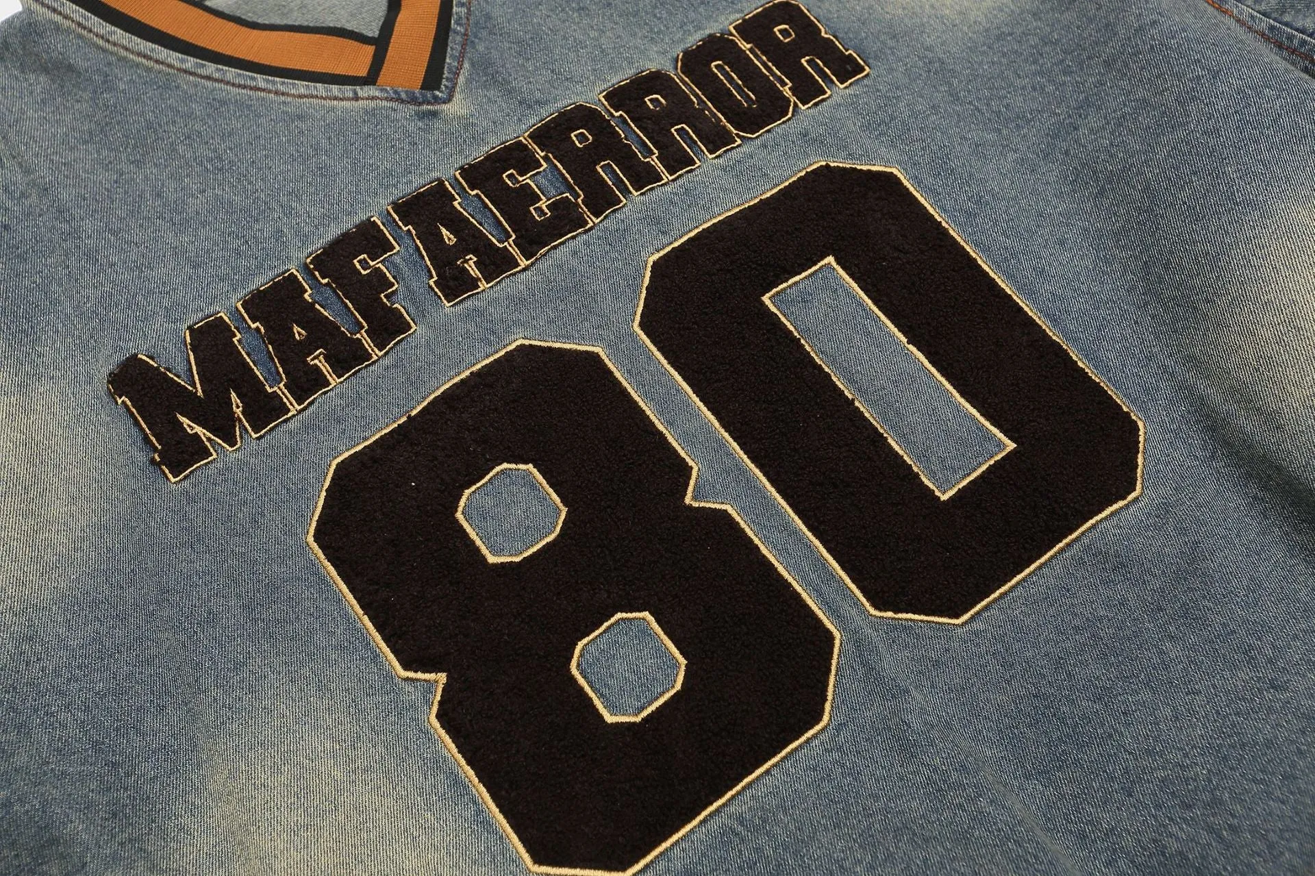 Denim Varsity Sweatshirt Retro Style