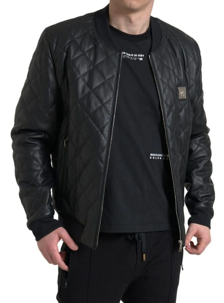 Dolce & Gabbana Black Leather Quilted Jacket