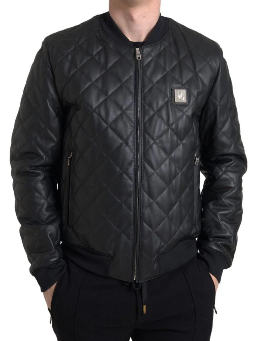 Dolce & Gabbana Black Leather Quilted Jacket