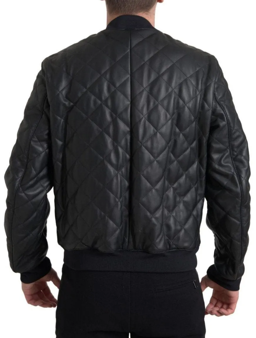 Dolce & Gabbana Black Leather Quilted Jacket